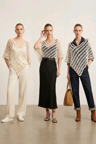 Crochet mesh poncho sequined - mesh,