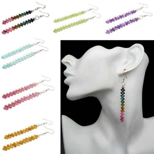 Earrings long beaded crystal - earrings,