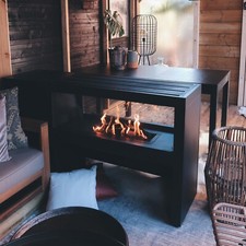 Black Gas Fire Pit Table with Glass Screen Outdoor Garden Heater Patio Firepit