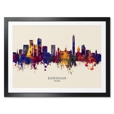 Birmingham Skyline, Poster, Canvas or Framed Print, watercolour painting 14955