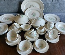 Susie Cooper  Art Deco Green Dresden Spray Dinner / Tea Set Service For 6 x 
