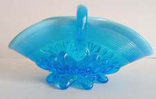 Victorian Blue  pearline  Glass Basket By Davidson