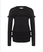 Michael Kors Black Wool Jumper Sweater Pullover Frill Ruffle L Long Top