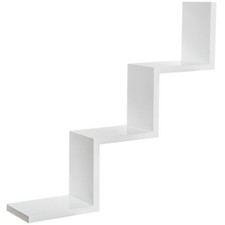 Modern Zig Zag, W, Step Shape Floating Wall Shelves Display Books CD/DVD shelf