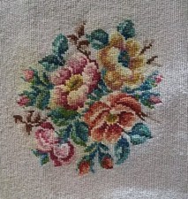 Pretty Vintage Hand Worked Needlepoint Foot Piano Stool Cover Chair Nice Design 