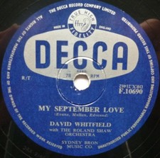 David Whitfield My September Love 78 Decca F10690 EX 1956 10" 78rpm single, w...