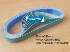 20 X 520mm NORTON R929 CERAMIC SANDING BELTS FOR 20MM AIR BELT SANDER