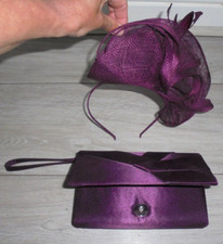 DEBUT Ladies Fascinator & Clutch Bag Set Damson Plum - WEDDING/RACES
