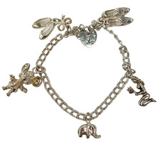 Vintage Sterling Silver Charm Bracelet with 5 Charms & Heart Lock Clasp, 17.58gm