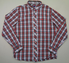 Fred Perry Shirt Men's Medium 100% Cotton Red Plaid Embroidered Crest Logo Mod