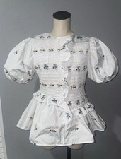 Cecilie Bahnsen Top 8US/12UK Smocked Puff Sleeve classic CB fabric and style