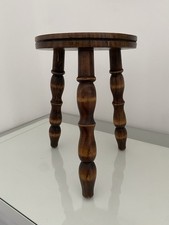 Vintage French Three Legged Milking Stool With Turned Legs & ‘Bullseye’ Seat