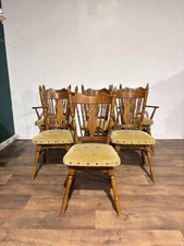 Six Vintage Oak Dining Chairs to Include Two Carvers