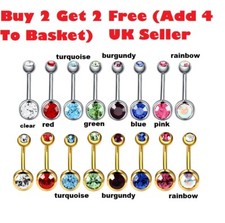 BELLY BARS 6mm 8mm 10mm12mm Double Jewelled Gem Surgical Steel Bar Navel Button