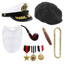 Peckham Market Trader & Old Sailor Fancy Dress Set Hats Beard Pipe Medals Chain
