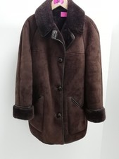 NURSEYS Size 38 Vintage Brown Sheepskin Brown Button Up Coat Winter Preloved