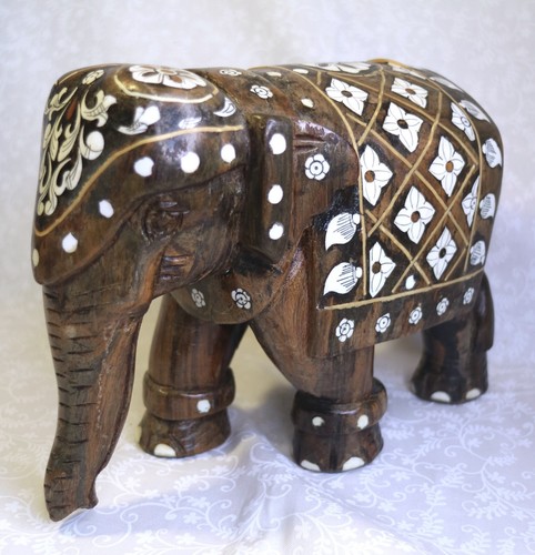 Vintage carved wooden elephant - carved,