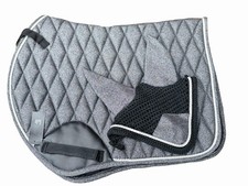GP Saddle Pad Jump pad Glitter Fabric with Matching Fly Veil Ear Bonnet Grey