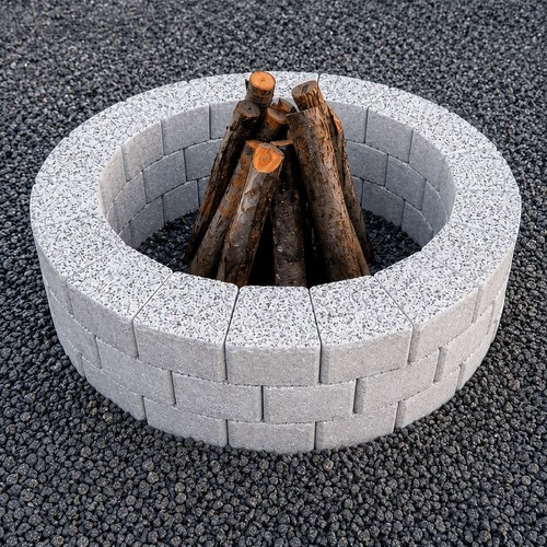 Round granite fire pit - fire,