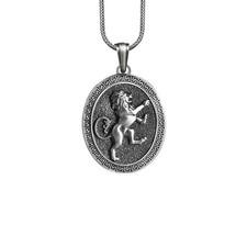 Lion Rampant Necklace Sterling Silver Oxidized Pendant Patriotic Zodiac Gift