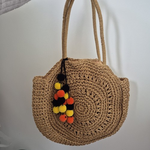 Large wicker round beach bag