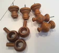 2x finials + 3x supports for wooden curtain pole - antique pine - thin pole 25mm