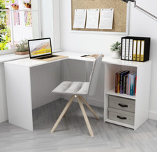 Mondeer White Computer Desk L-Shaped Corner Workstation Study Office Living Room