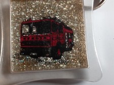 Vintage old Keyring plastic Window Motor Vehicle Red Fire Engine Fireman 