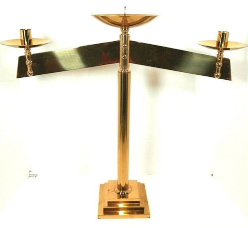 Vintage brass altar candle - brass,