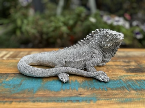 Silver studded iguana ornament - silver,