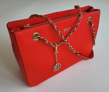 New Women DKNY Saffiano Sutton, Leather, Red, Chain Shoulder Bag