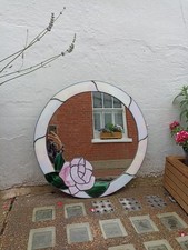 Vintage Retro Tiffany Style Stained Glass Rose round Wall Mirror 