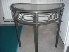 Vintage metal & glass hallway table. Semi-circular shape