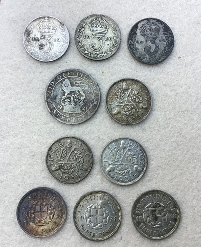 Silver three and six - and, penny