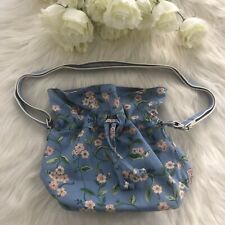 Cath Kidston Canvas Bucket Cross Body Bag Shoulder Drawstring Floral Blue