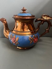 Antique Victorian Copper Lustre Teapot ~ Moulded Handle with Winged Griffin