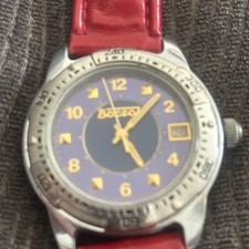 Boctok wrist watch mechanical Commander Blue Face Red Strap