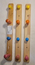 3 Ikea Knob Wall Rack Natural Wood 4 Colorful Pegs 18.5" Childs Organization