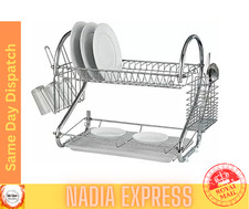 2 Tier Dish Drainer Rack with Drip Tray Utensils Holder Dish Drying Rack Premium