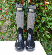 RARE Hunter Regent Apsley Size 6 Tweed Black and Gray Wellington Boots