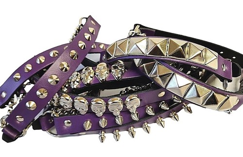 Purple leather studded boot - purple,