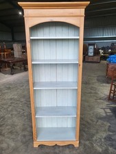 20thC pine tall slim open bookcase painted interior shelves