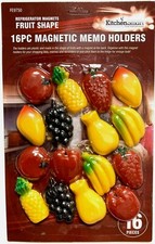 16 Pcs Fruit Fridge Magnets Plastic Memo Holders Kitchen Fruit Shapes Décor UK