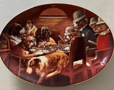 M. COOLIDGE PLATE DOGS PLAYING POKER GAME'S OVER OVAL FRANKLIN MINT PERFECT