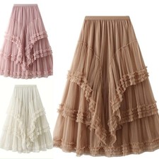 Women Mesh Skirt Maxi Tiered