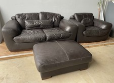 Ambiente Italian Leather 2 Seater Sofa Armchair Pouffe Footrest Set FREE DELIVER