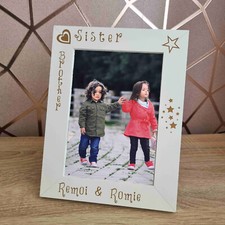 Personalised Siblings White Photo Frame Sister & Brother Love Engraved Gift