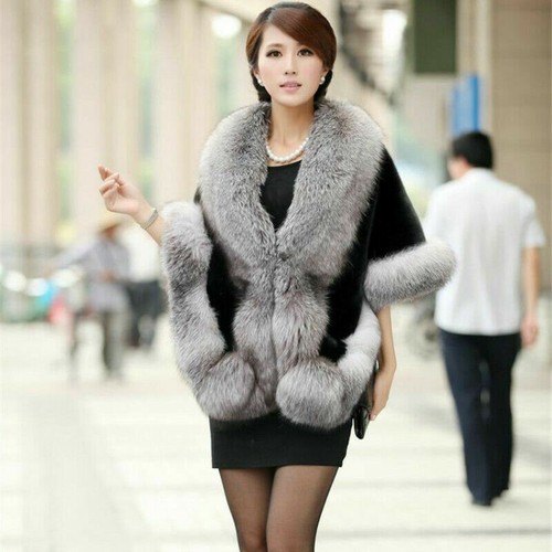 Faux fur long shawl stole - faux,