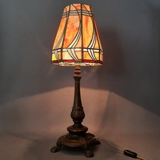 Vintage 1950 Multicolored Lead Glass Table Lamp With Burnished Metal Base