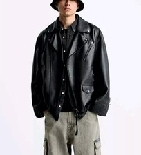 Black leather biker jacket zara size XL